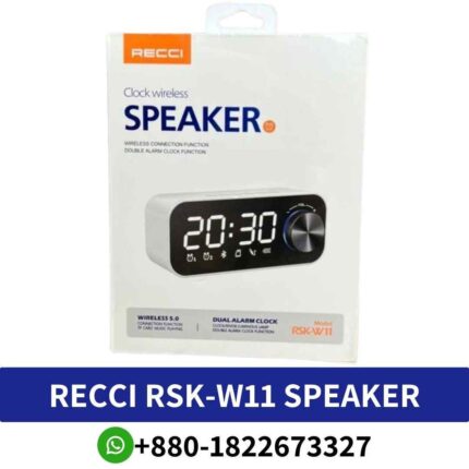 RECCI-RSK-W11 Speaker_ Double alarm, HD sound, Bluetooth 5.0, 3W output, white color. W11 Clock Wireless Speaker shop in bd