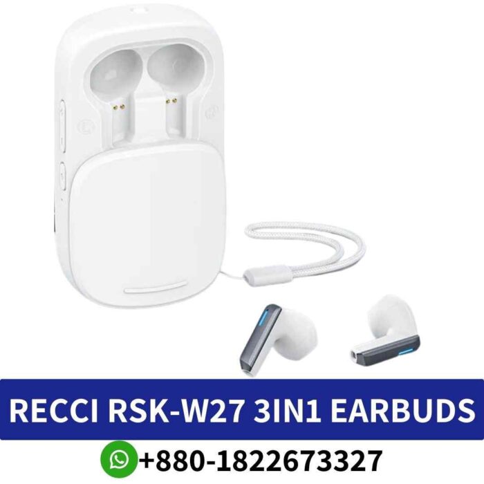 RECCI RSK-W27-3-in-1 TWS earbuds, speaker, flashlight. Portable, HiFi sound, long battery life. RSK-W27-3in1-TWS-speaker-earbuds shop in bd