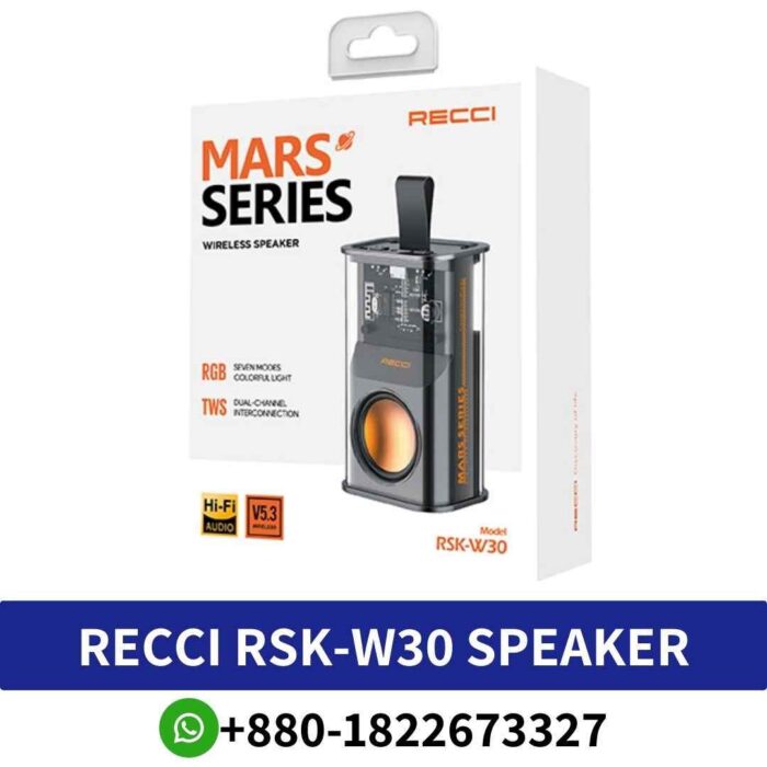 RECCI RSK-W30 Transparent wireless speaker with RGB light, Bluetooth 5.3, and TWS interconnection for immersive speaker shop near me