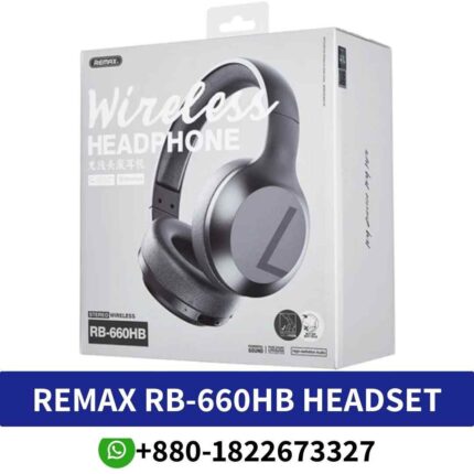 REMAX RB-660HB_ Wireless headphones with Bluetooth 5.0, 12-hour playtime, and 50mm driver unit. RB-660HB-Bluetooth-Headset shop in bd