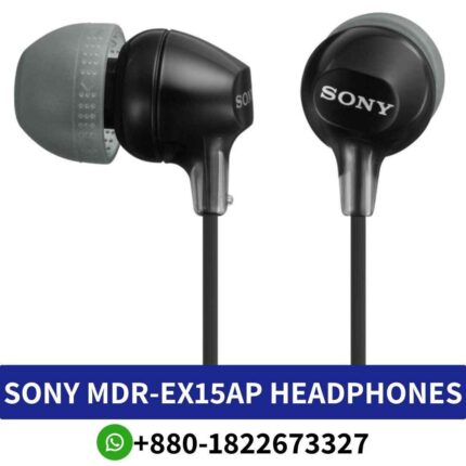 Sony MDR-EX15AP_ Compact, wired earbuds with microphone for clear calls and powerful sound.sony mdr-ex15ap wireless-earphones shop in-bd