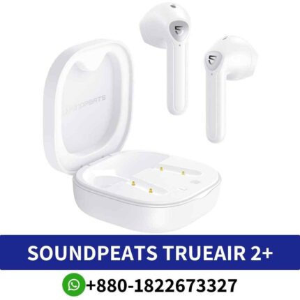 SoundPEATS TrueAir 2+_ IPX4, Bluetooth 5.2, 25-hour playtime, SBC_APTX codecs, fast charging, ergonomic design.Trueair 2+ earbuds shop in bd