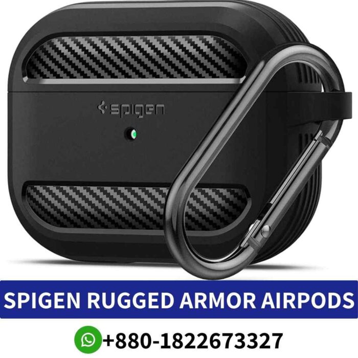 Spigen AirPods Pro Rugged Armor Case is designed specifically for, providing rugged protection in a sleek black silicone design shop near me (2)
