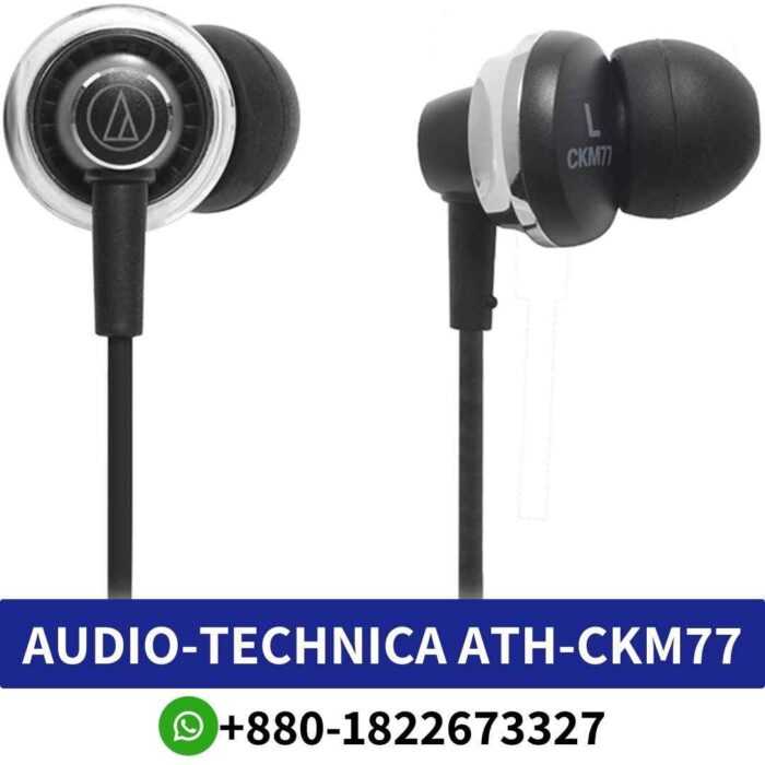 Best In-ear dynamic headphones by Audio-Technica offer rich sound with precise detail and comfort. ath-ckm77-dynamic-headphones shop in bd