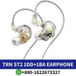 Best TRN ST2 offers hybrid driver design for balanced sound. Comfortable fit with ear hook design. ST2-1DD1BA-hybrid-driver-earphone shop in bd