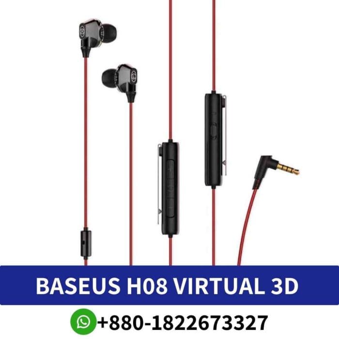 Baseus H08 Immersive Virtual 3D Gaming Earphone price in BD. Virtual 3D Surround Sound Ergonomic Design High-Quality Dynamic Drivers